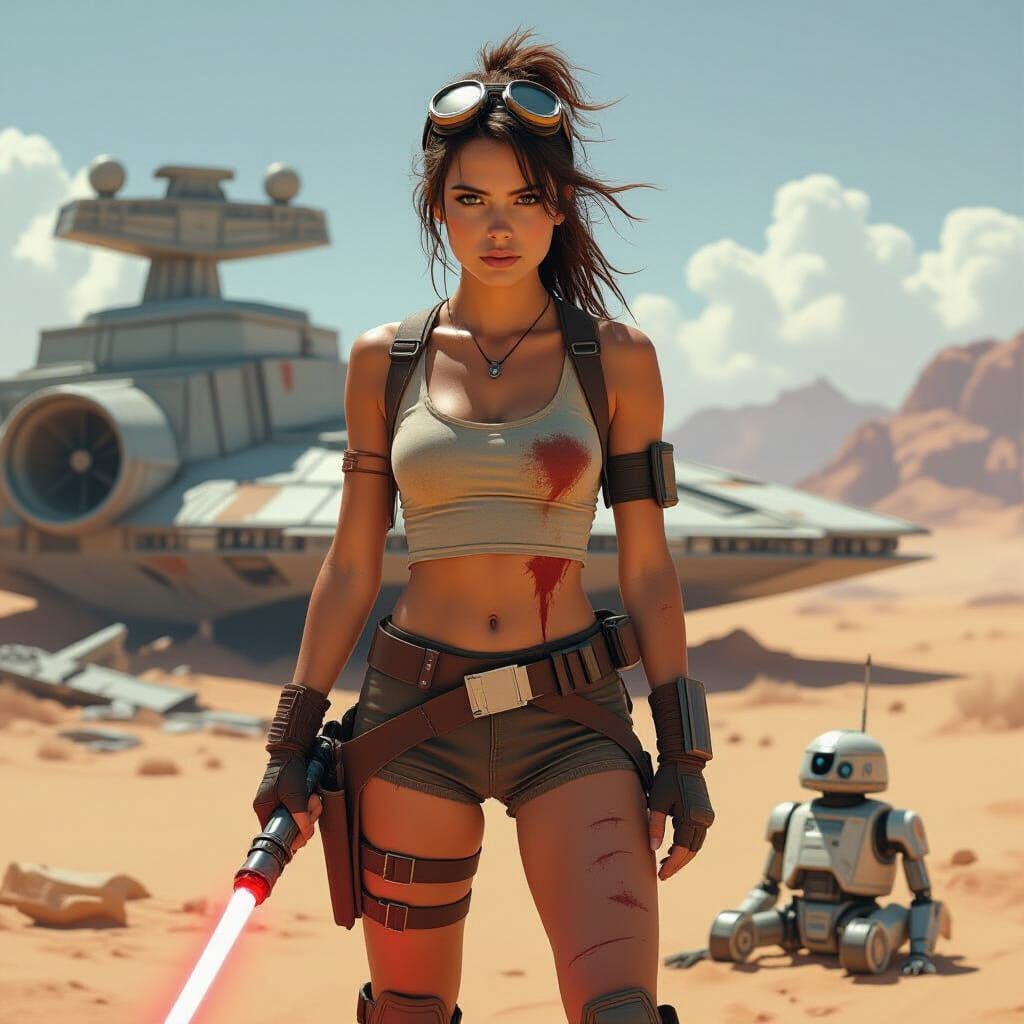 Female Scavenger in Sci-Fi Desert Landscape