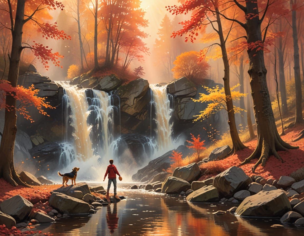 Whimsical Autumn Woodland Scene in Watercolor Style