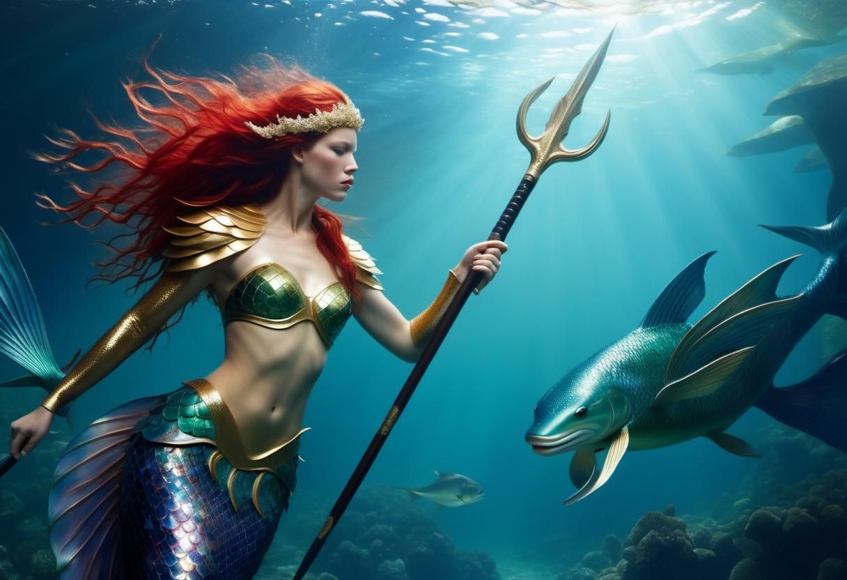 Mermaid Warrior in a Surrealist Art Aesthetic