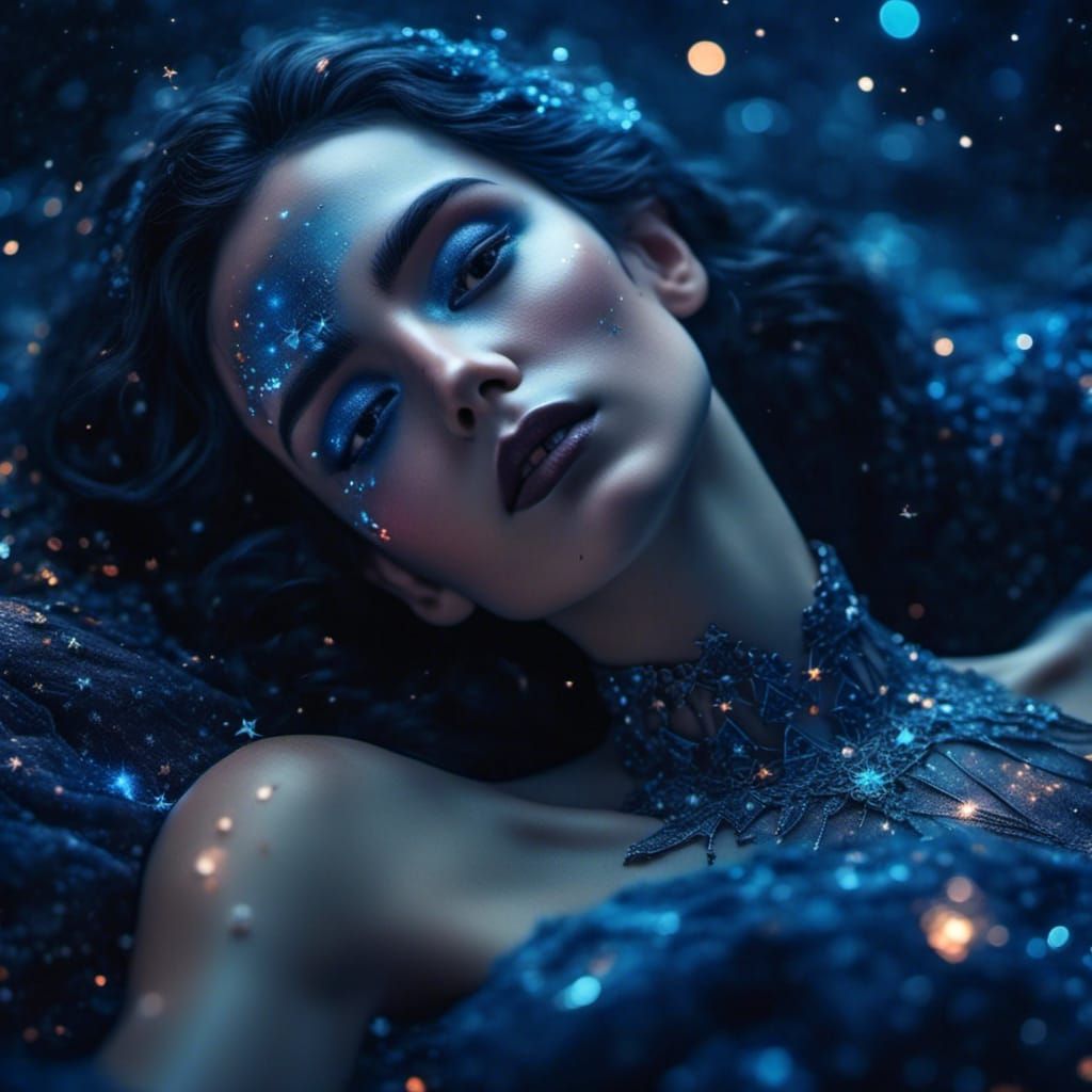 Attractive Woman in Starry Sky Digital Painting