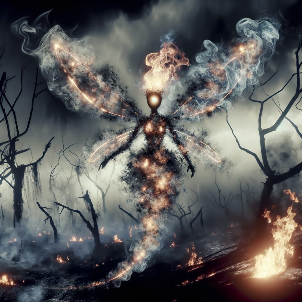 Ethereal Ash Fairy Dances in Charred Forest