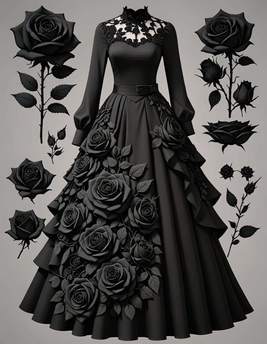 Anime Style Black Roses Dress
