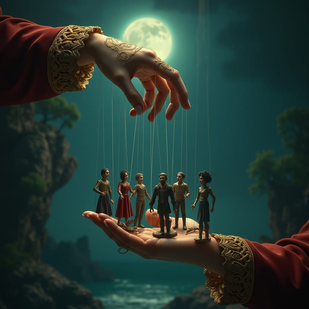 Golden Puppeteer's Hand Controls Othello Marionettes in Stun...