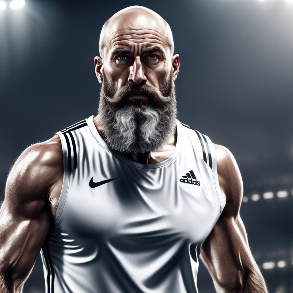 Hairy Athlete with Silver Clothing and Silver Eyes