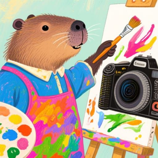 Capybara the Artist: Whimsical Illustration on Camera Screen