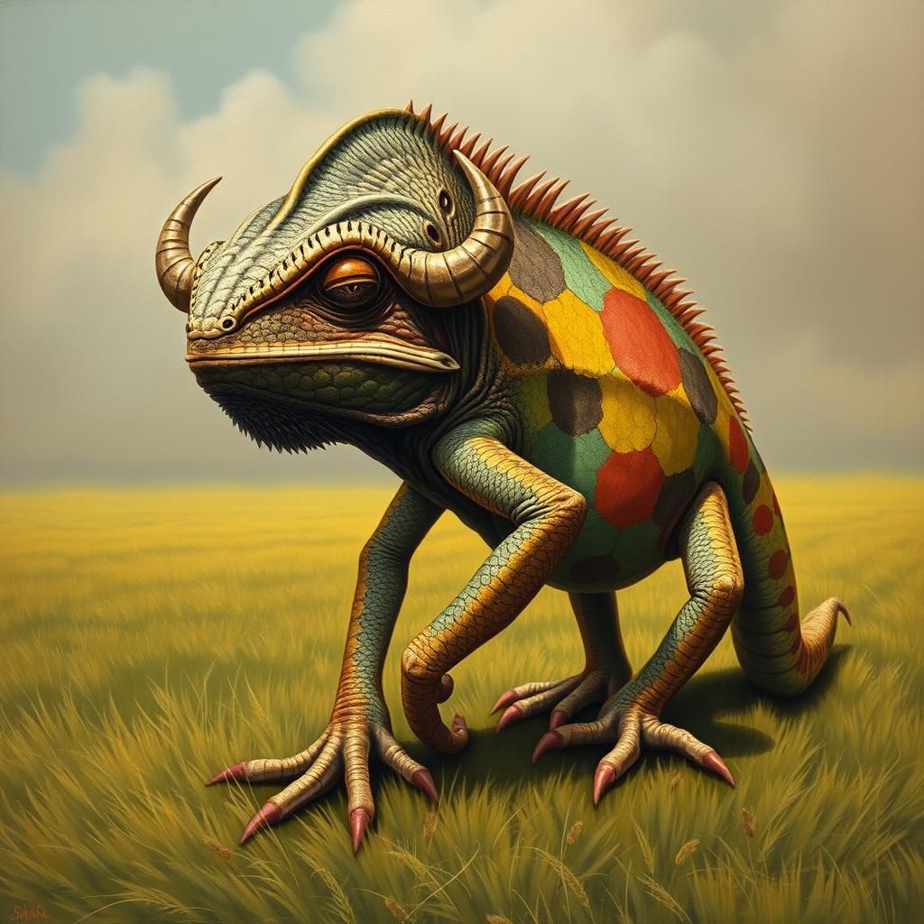 Surreal Chameleon Buffalo in Rousseau Frazetta Style