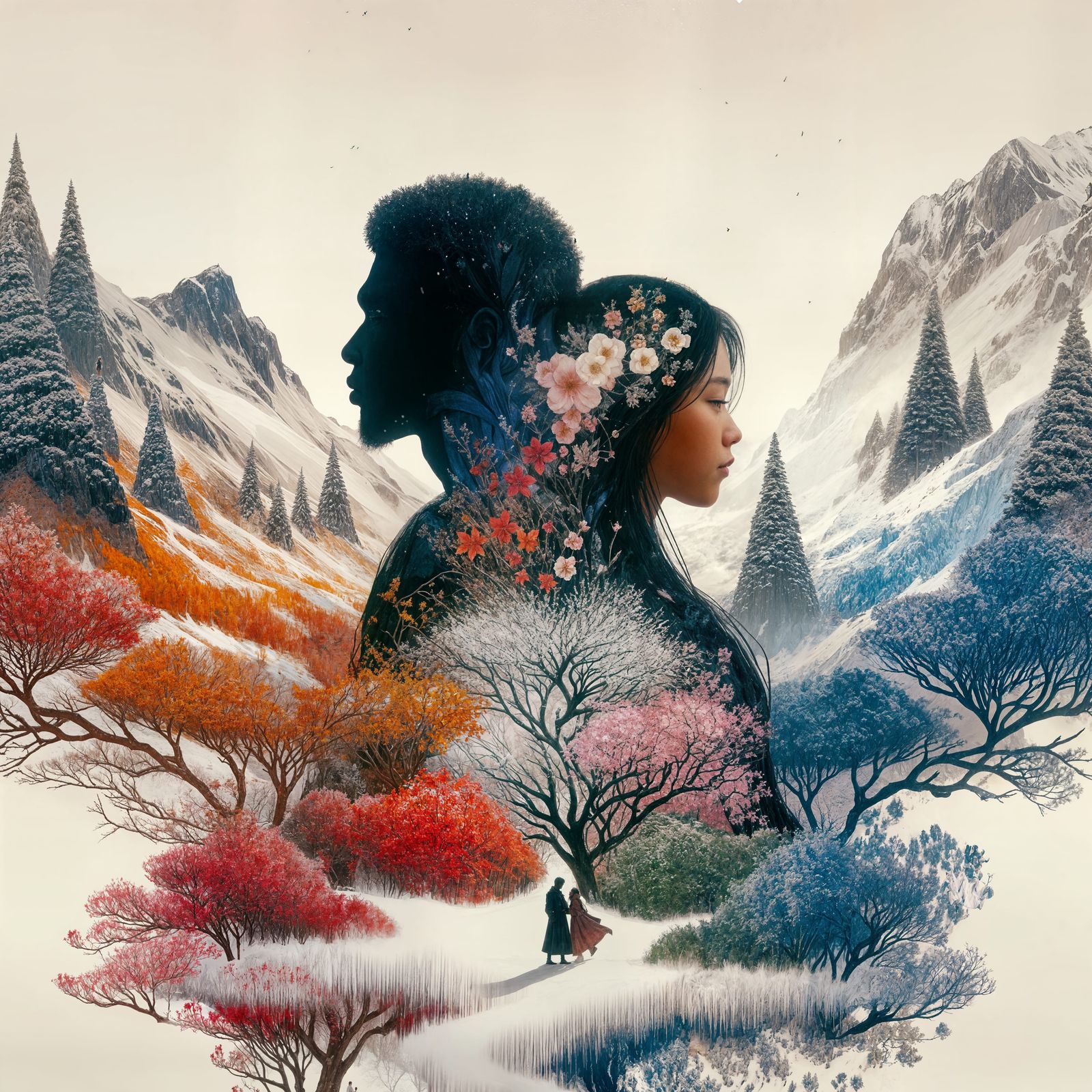 Seasonal Lovers in Double Exposure Manhwa Portrait