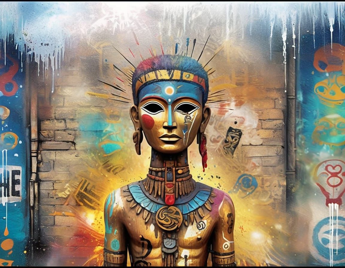 Vibrant City Totem in Graffiti Style