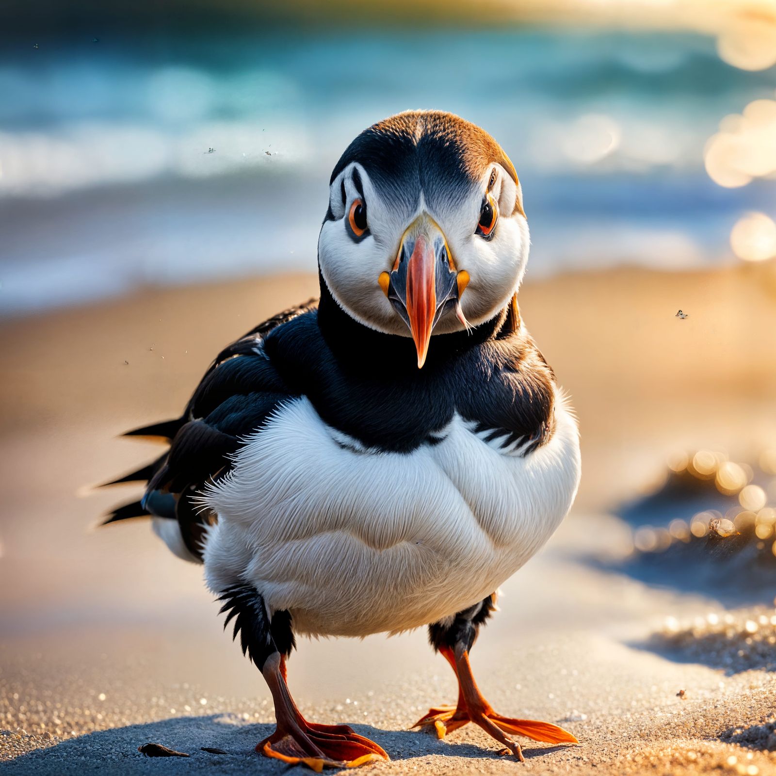 Detailed Puffin Wandering Along the Seashore