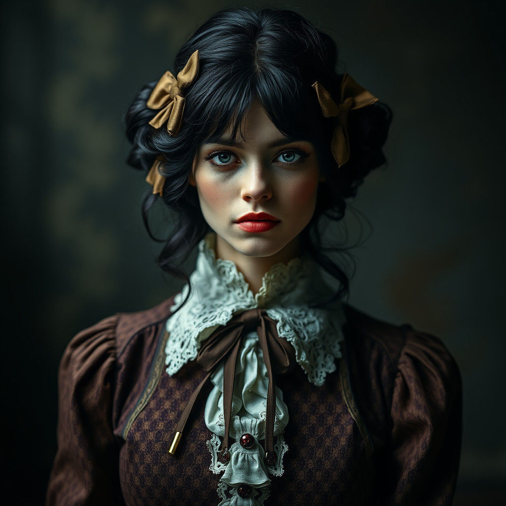 Elegant Woman with Bows in Hair, Hyperrealistic Style
