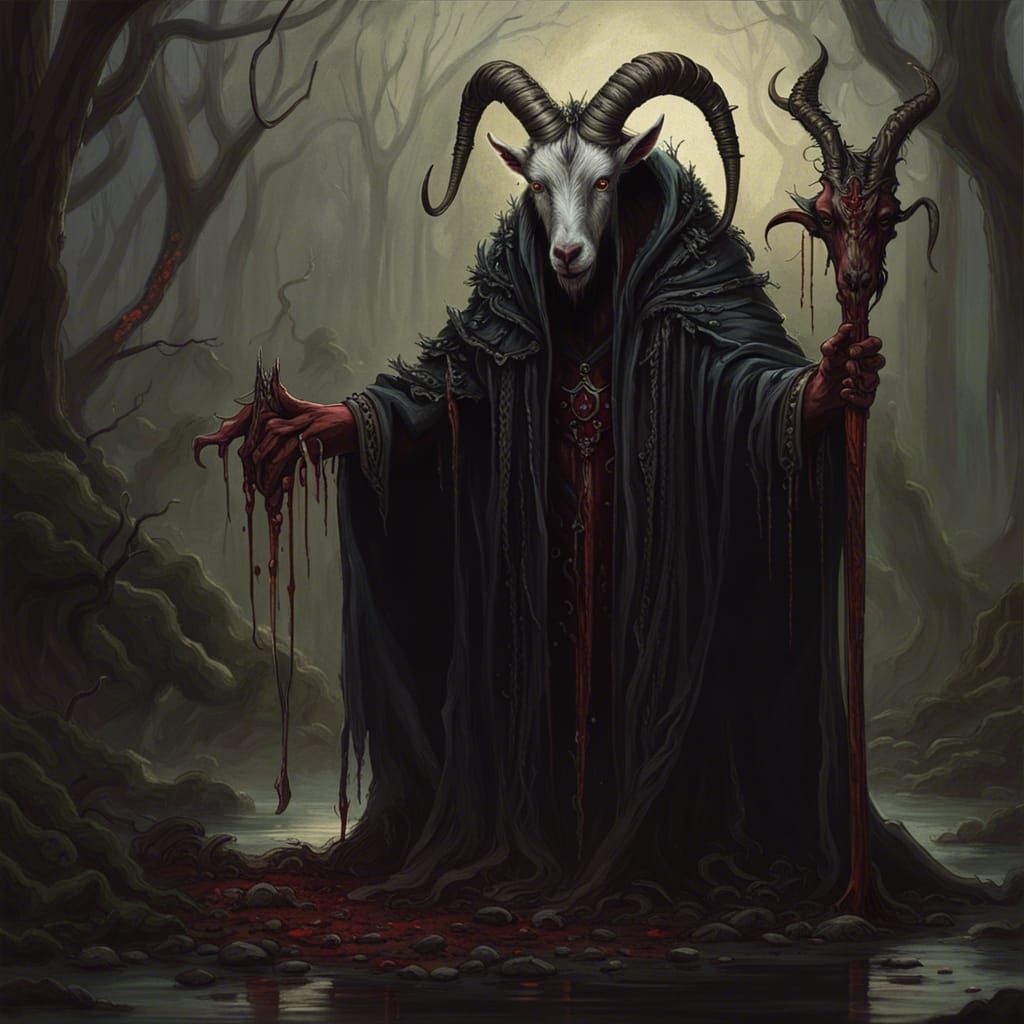 Dark Fantasy Goat in a Swamp