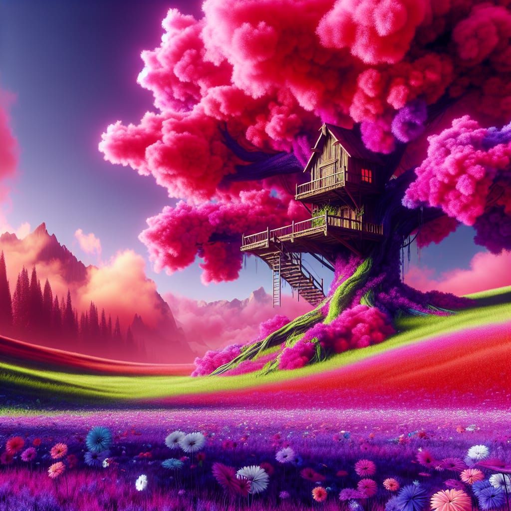 Fantasy Treehouse in Purple Meadow