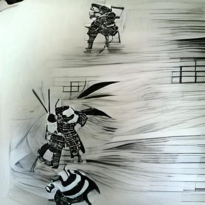 Samurai Fight in Black and White Manga Style
