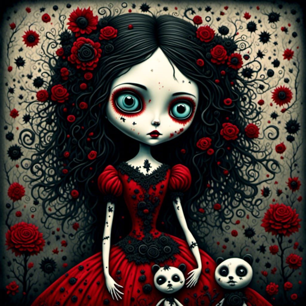 Creepy Gothic Doll with Long Black Hair