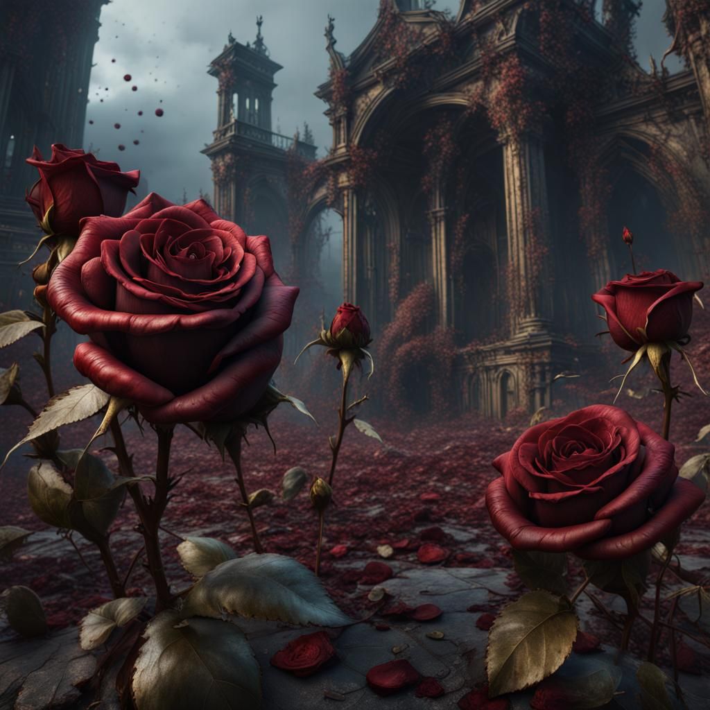 Detailed Matte Painting of Dead Roses