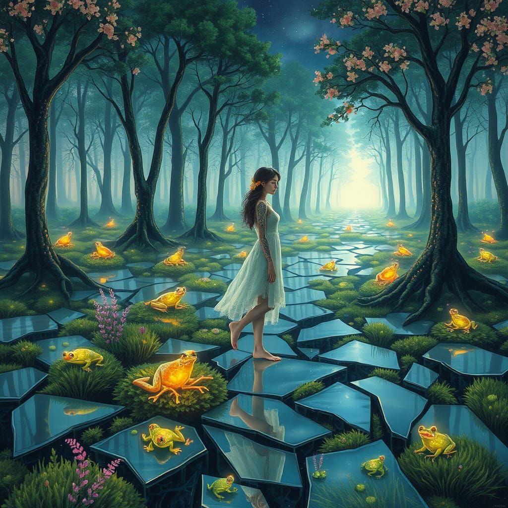 Bioluminescent Woman in Forest: Bio-Art Surrealism