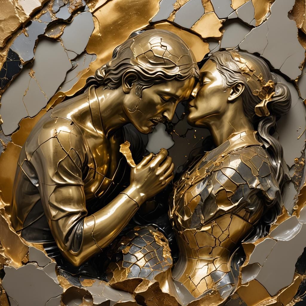 Kintsugi: Rodin's Kiss Repaired with Gold