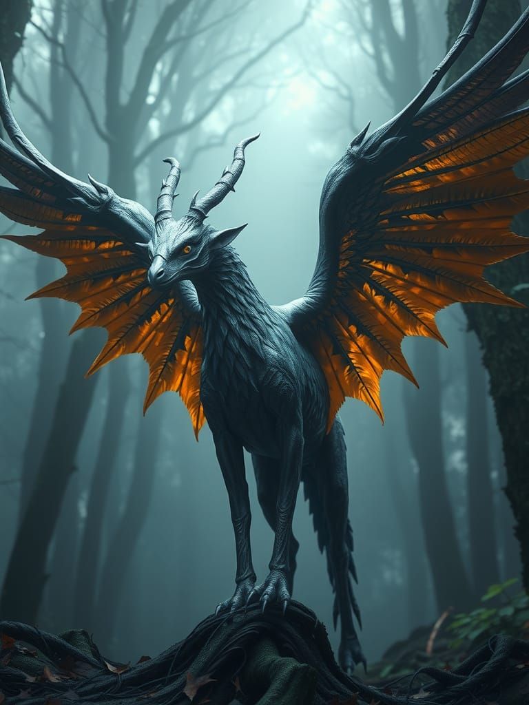 Majestic Silver Thestral in Misty Forest