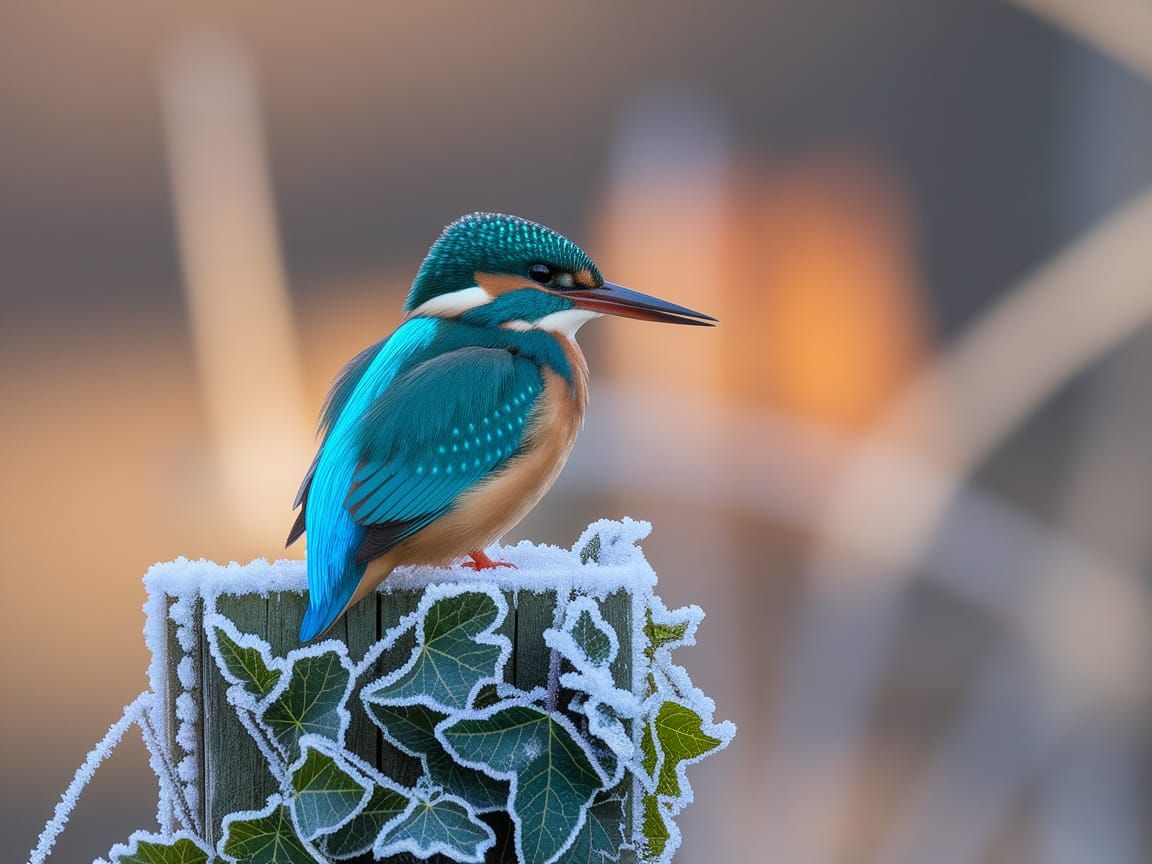 Bird Perched on Frosty Post in Vibrant Colors