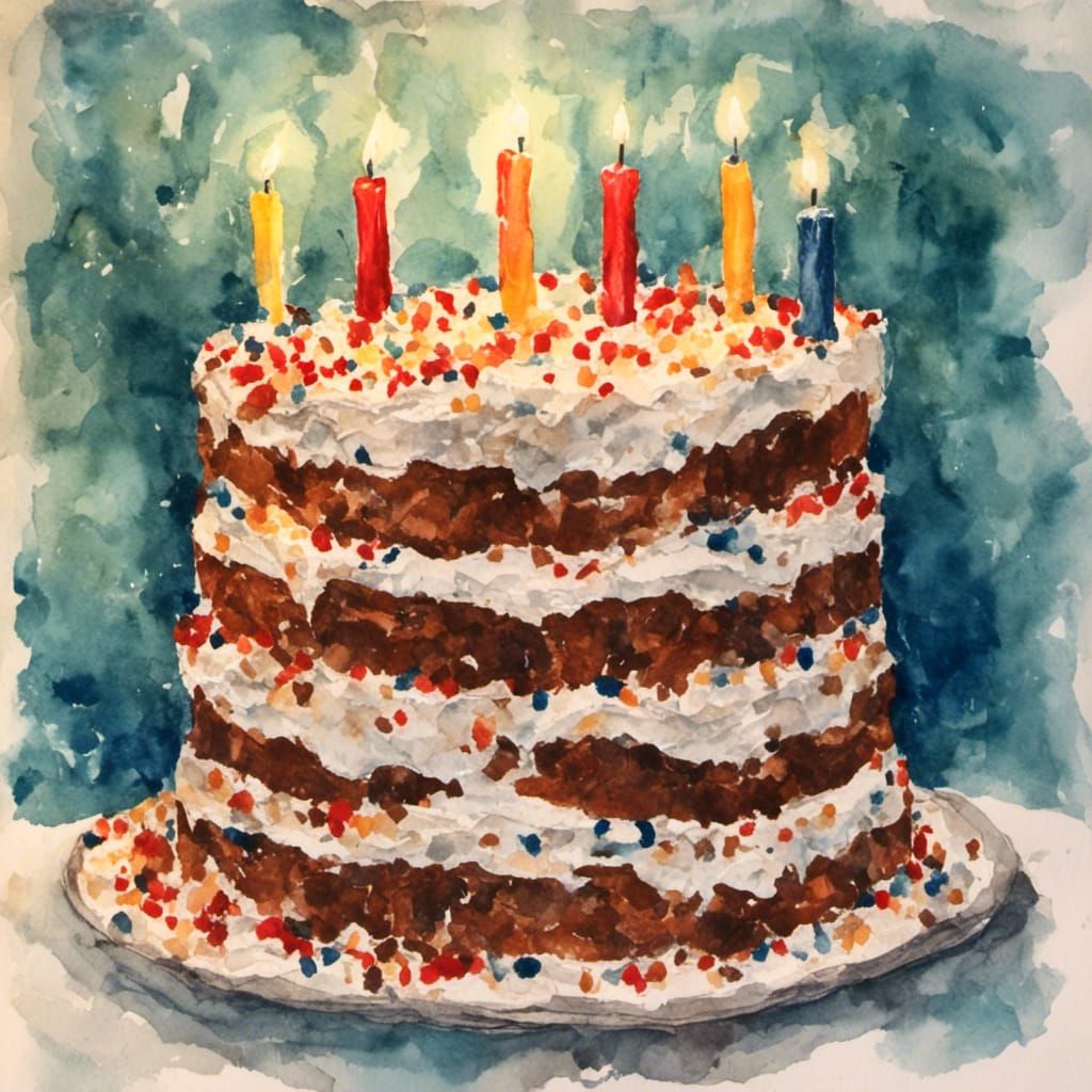 Birthday Cake with Candles in Painting Style