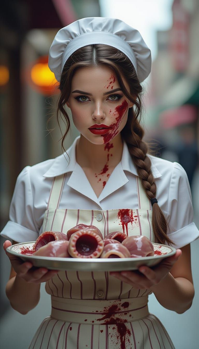 Zombie Waitress Portrait in High Resolution