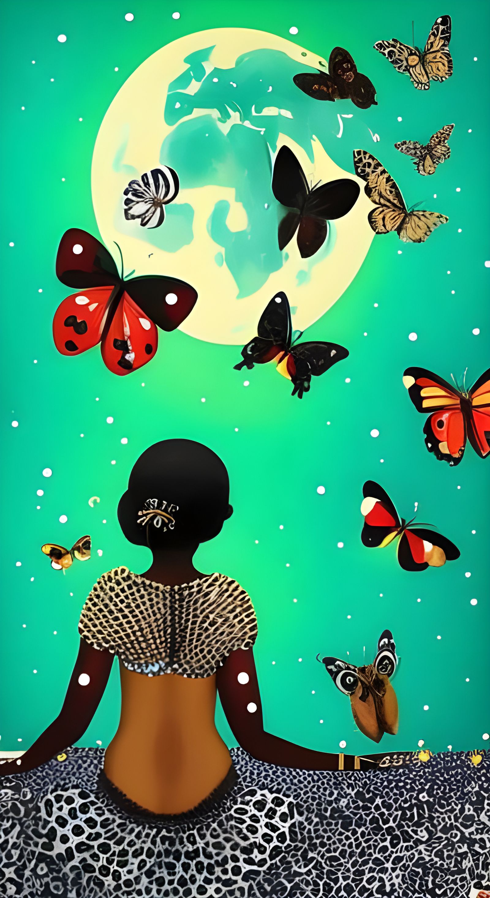 African Woman in Starry Night Sky Painting