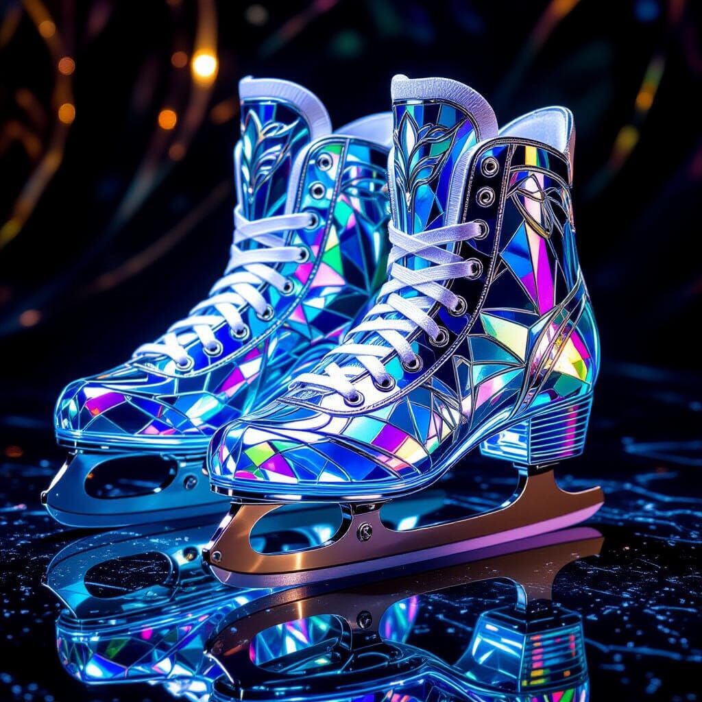 Crystal Glass Ice Skates in Art Nouveau Style