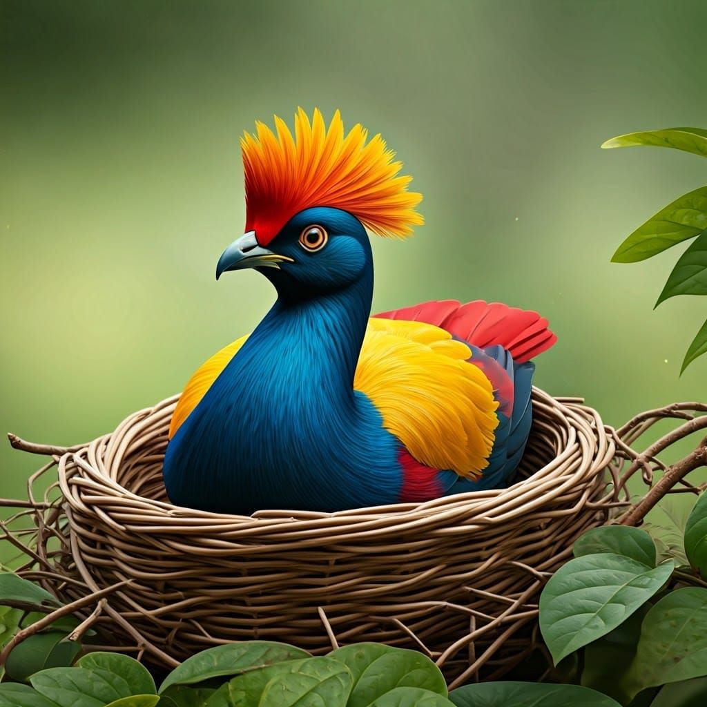 Bird Perched on Elegant Watercolor Nest