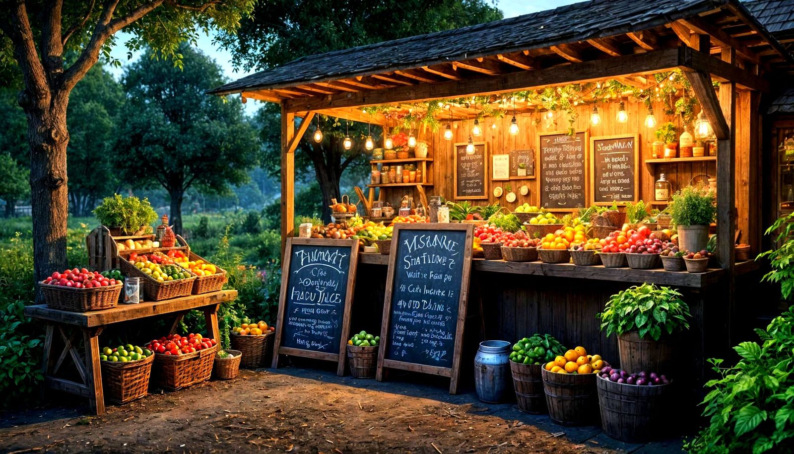 Charming Farmstand Scene at Dusk in Photorealism