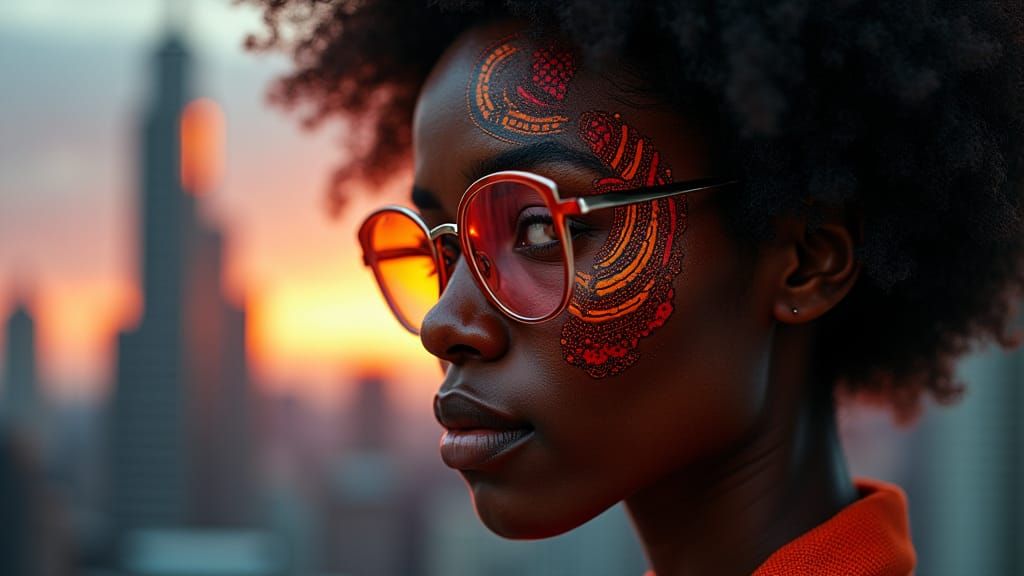 African Woman in Spectral Light, African Art Style