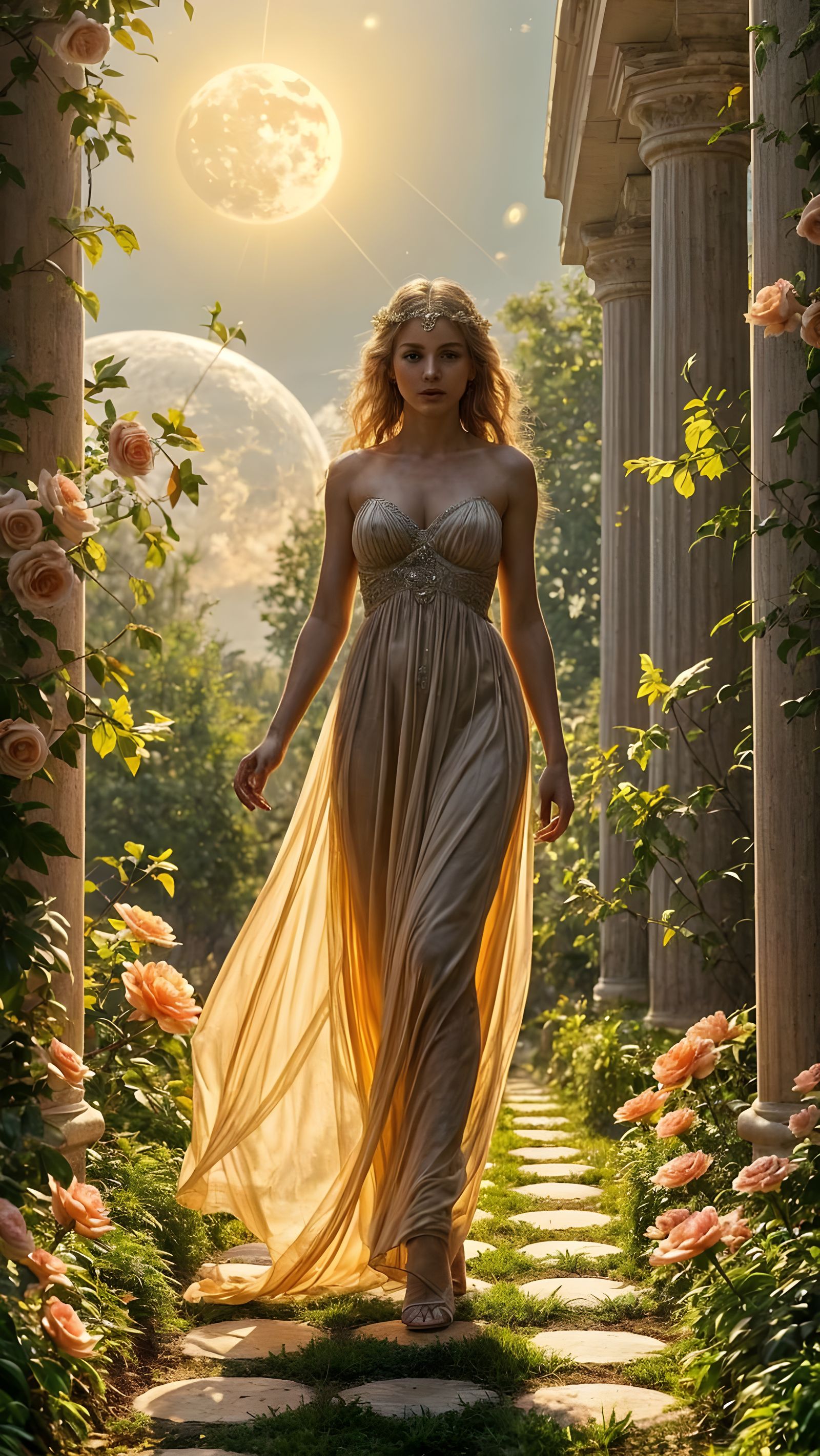 Aphrodite in Celestial Garden of Golden Light