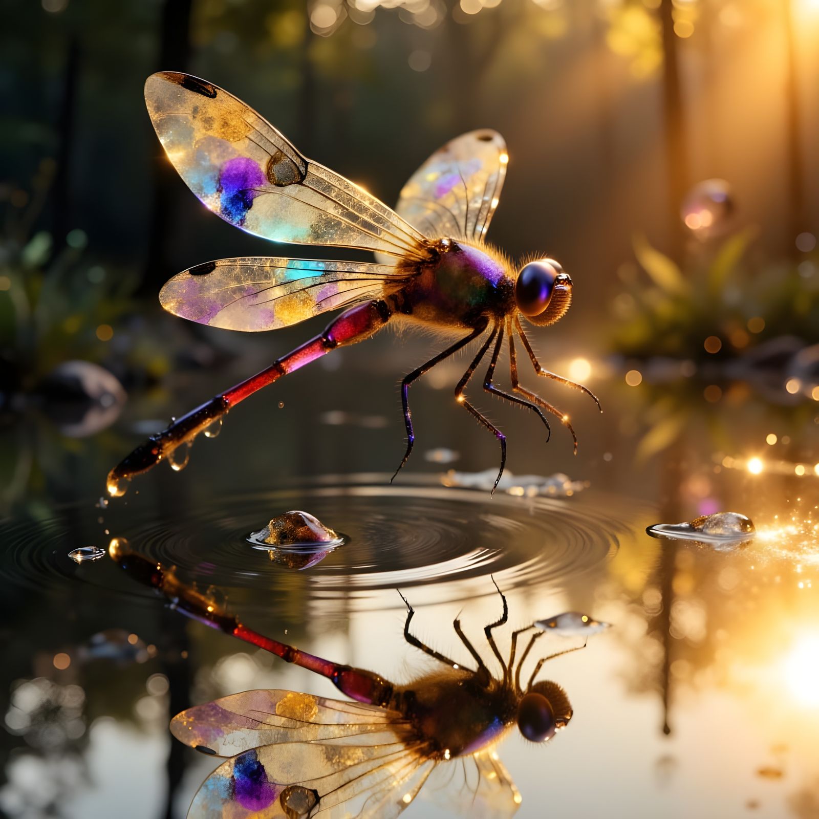 Chrome Blue Dragonfly in Sunset Light