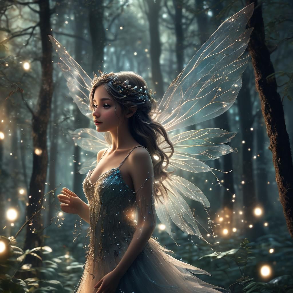 Ethereal Fairy in Enchanted Forest Illustration