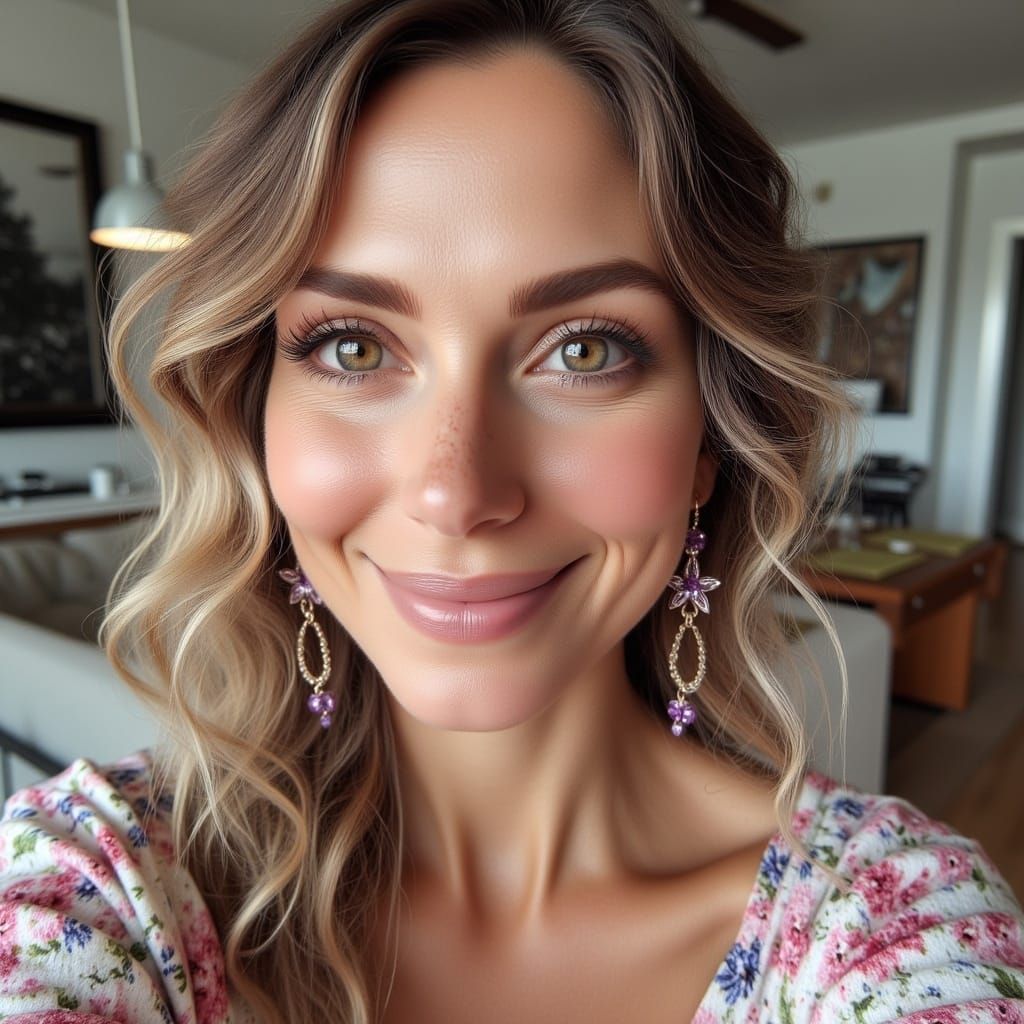 Hyperrealistic Woman with Vibrant Amethyst Earrings