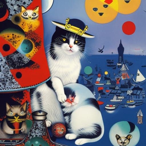 Cute Cat in Dystopian Biopunk Style Painting