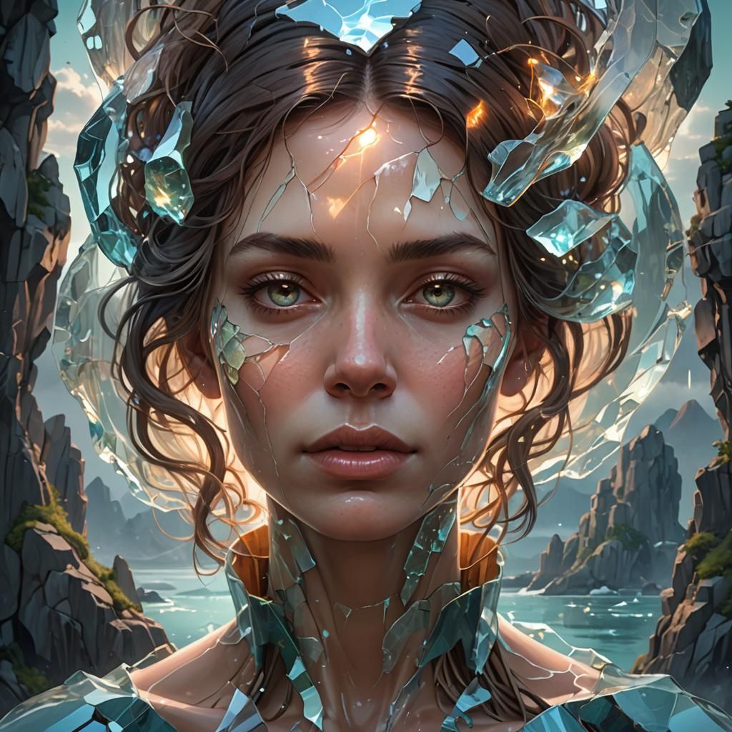 Surreal Portrait: Glass Face with Glowing Light