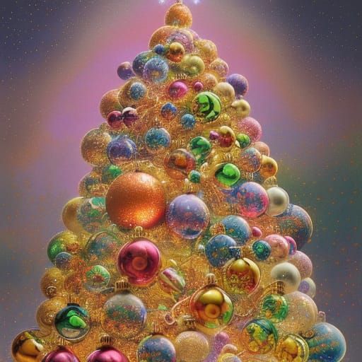 Christmas Tree made of Only Big Pastel Glass Ornaments ,intr...