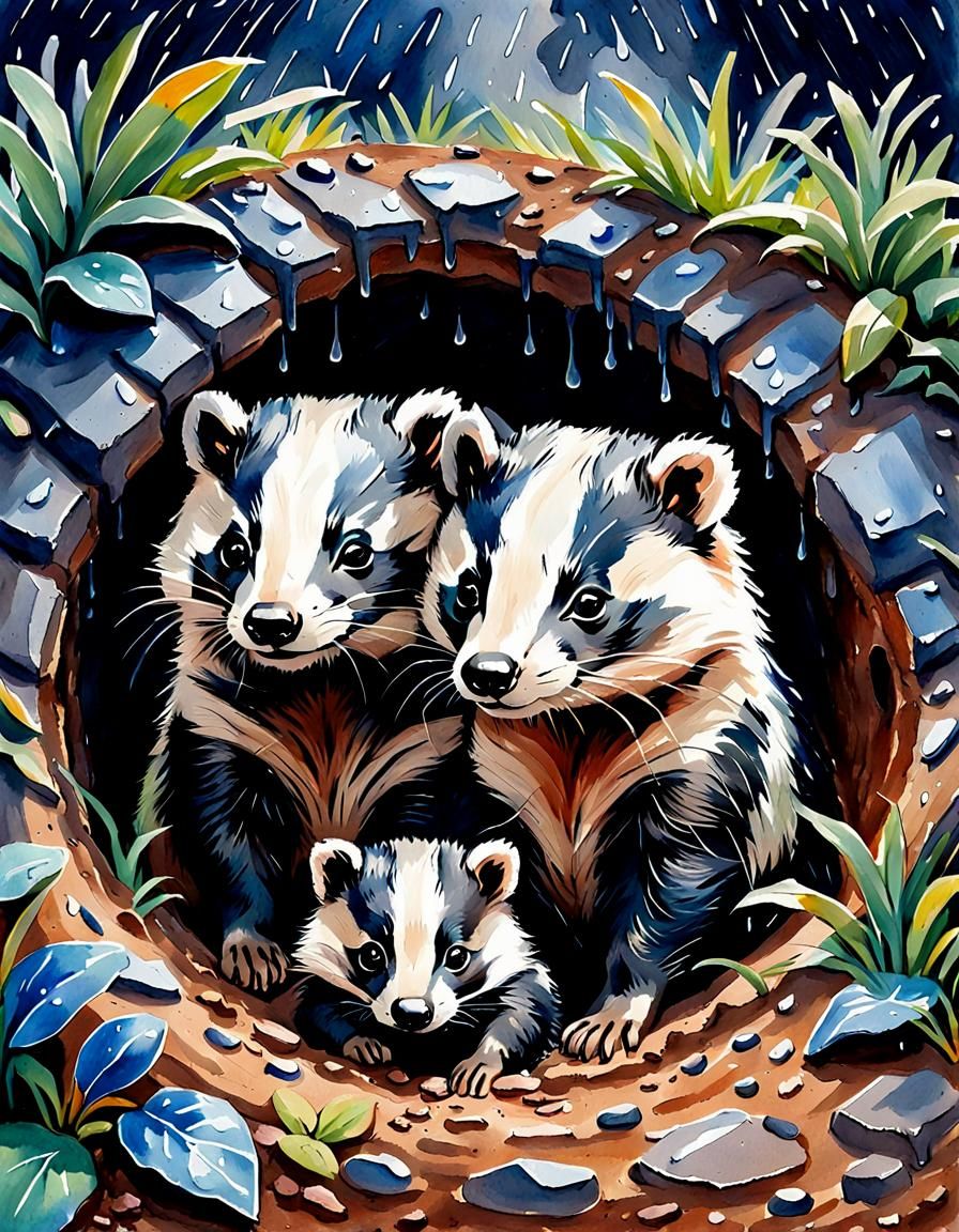 Two beautiful little baby badger moles, cuddling together in...