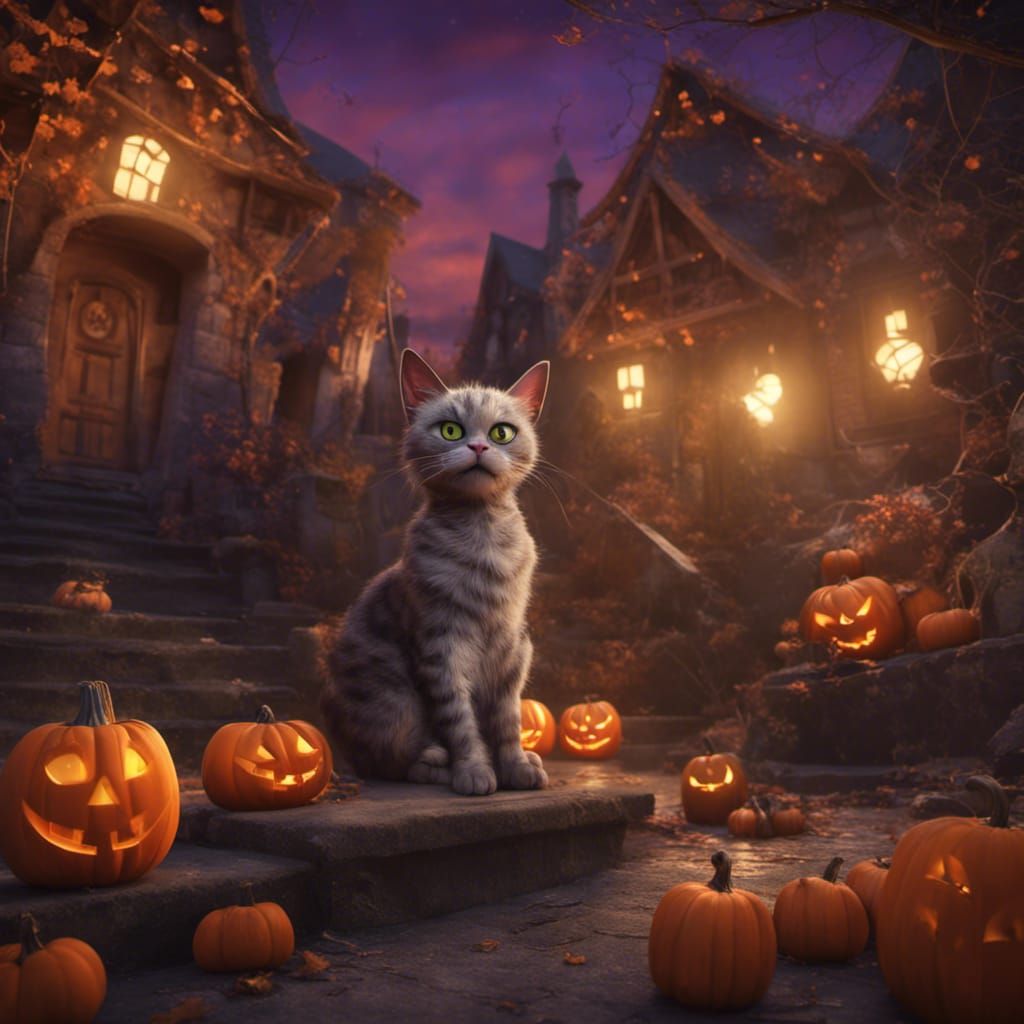 Halloween Cat in Pixar Animation Style