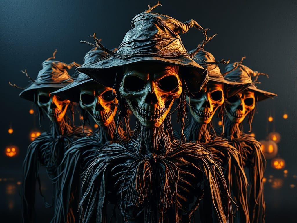 Cyberpunk Scarecrows in Abstract Halloween Town