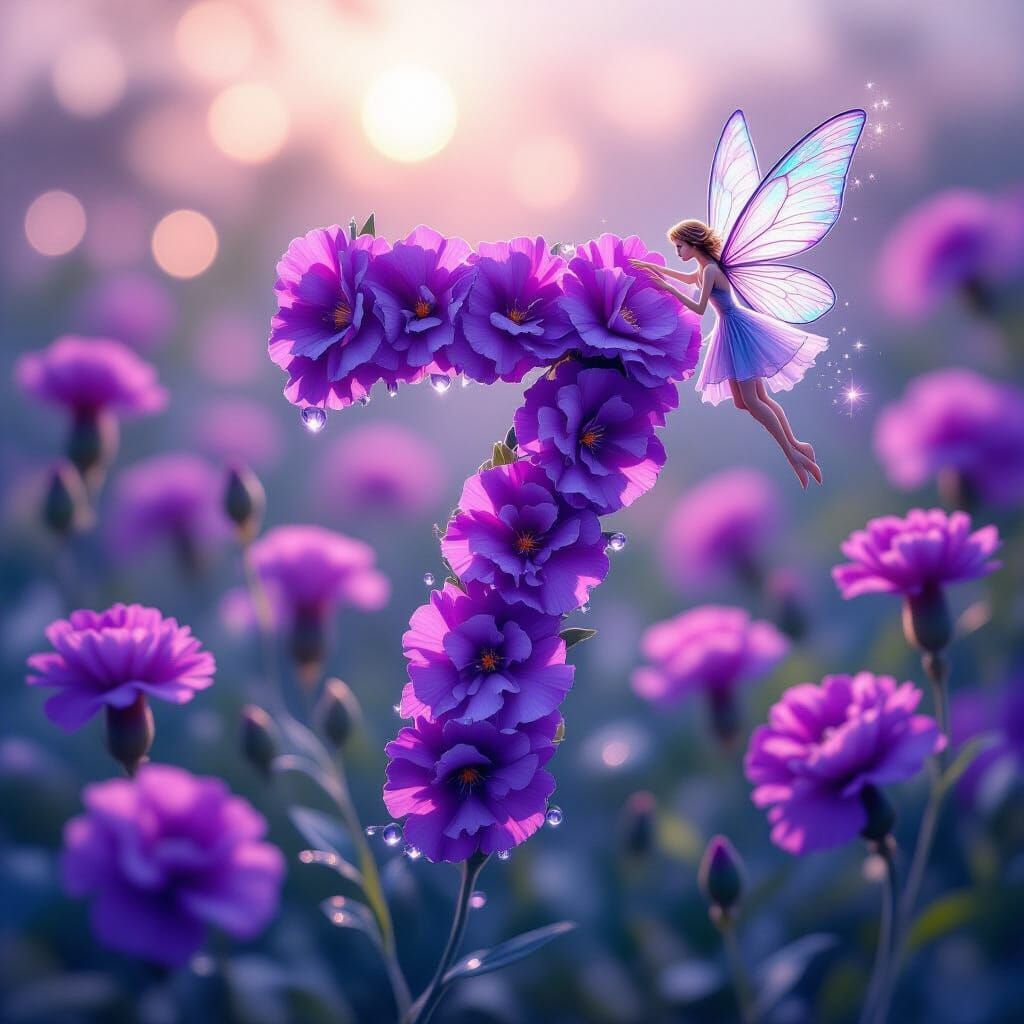 Purple Carnation Number 7 with Magical Fairy