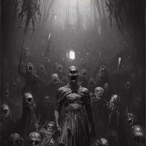 Nightmarish Horror Scene in Engraving Style