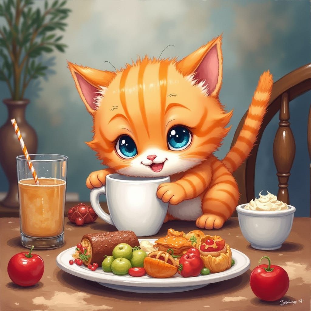 Joyful Kitten Heist in Vibrant Watercolor