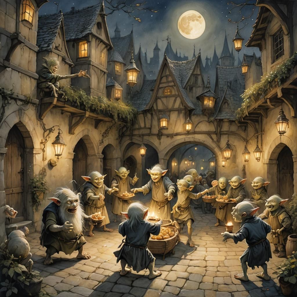 Trolls and Gollum's Moonlit Medieval Feast