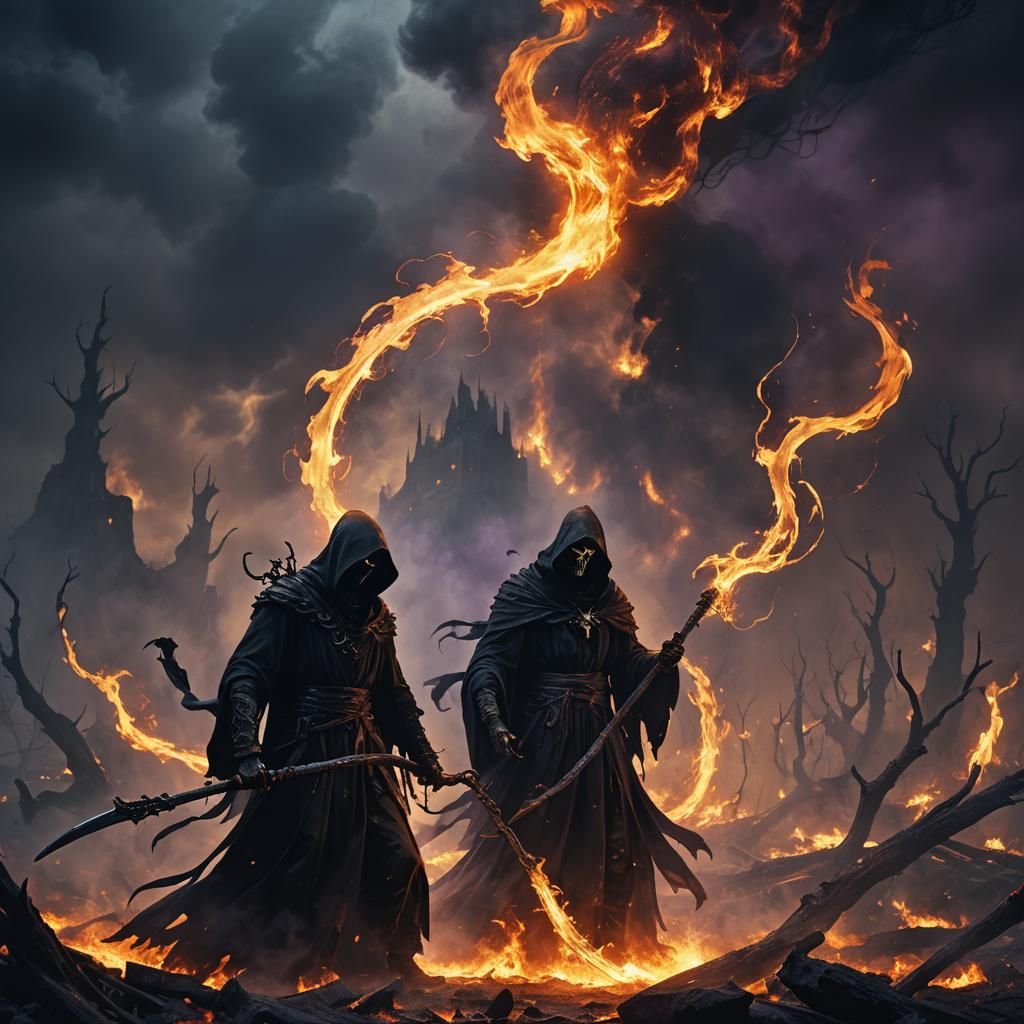 Grim Reaper in Black Flames: Dark Fantasy Art