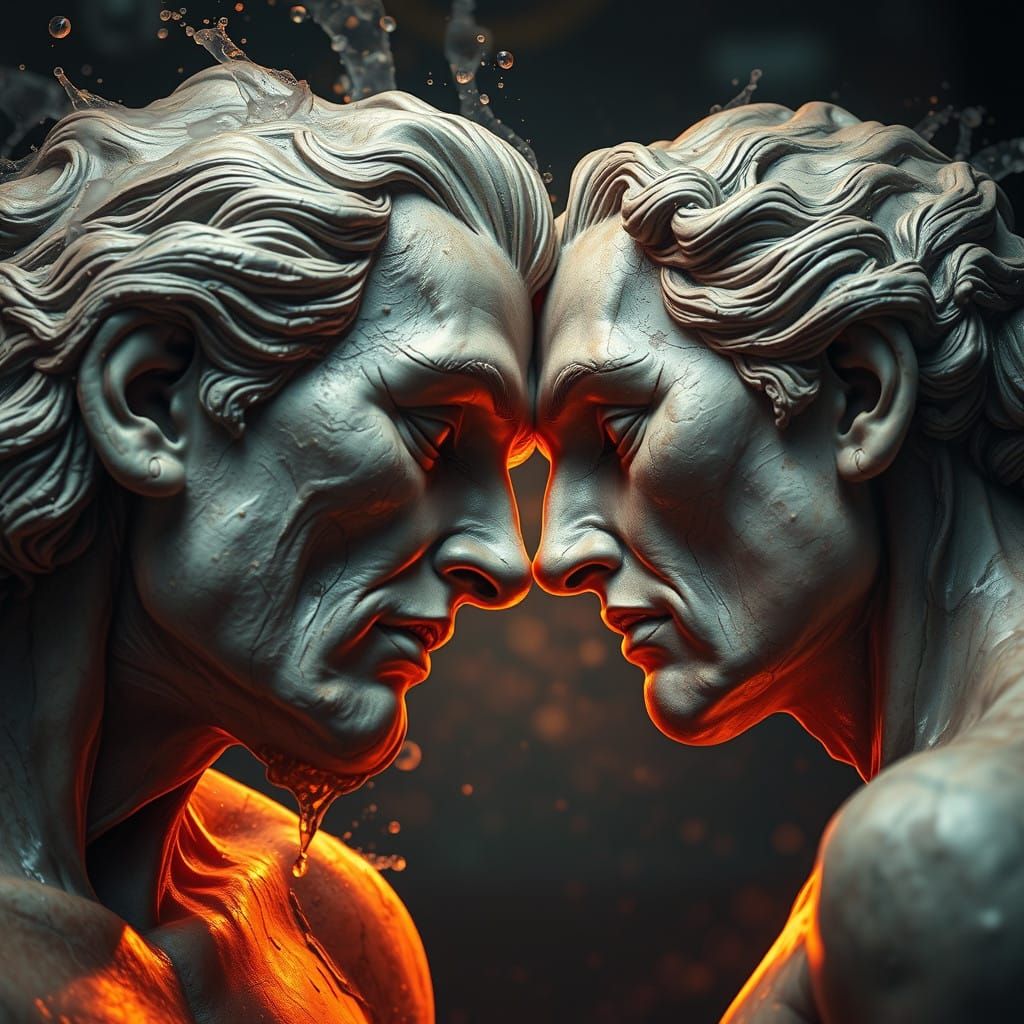 Hyperrealistic Sculptures Embrace with Invisible Thread in D...