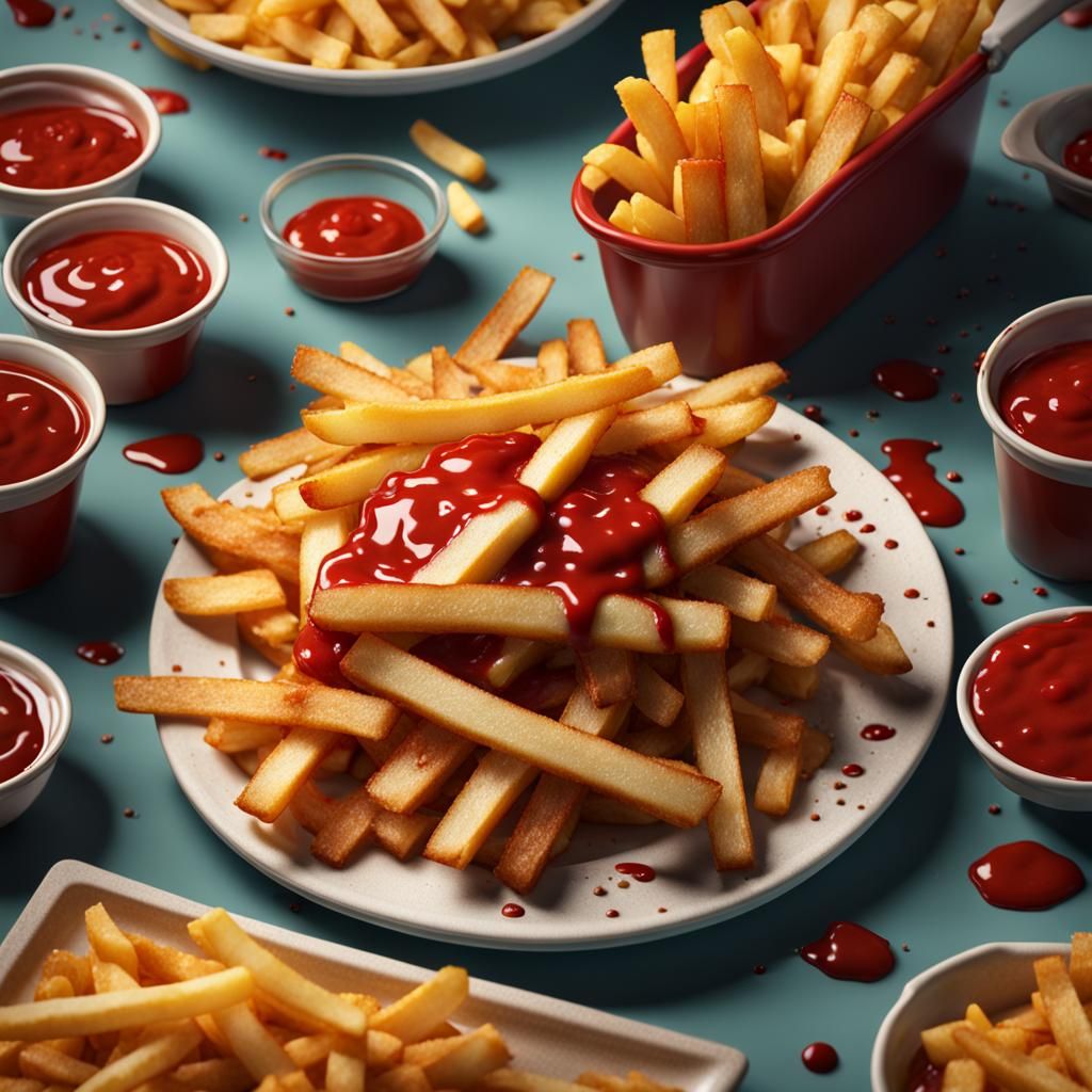 Fries with Ketchup: Detailed Matte Painting