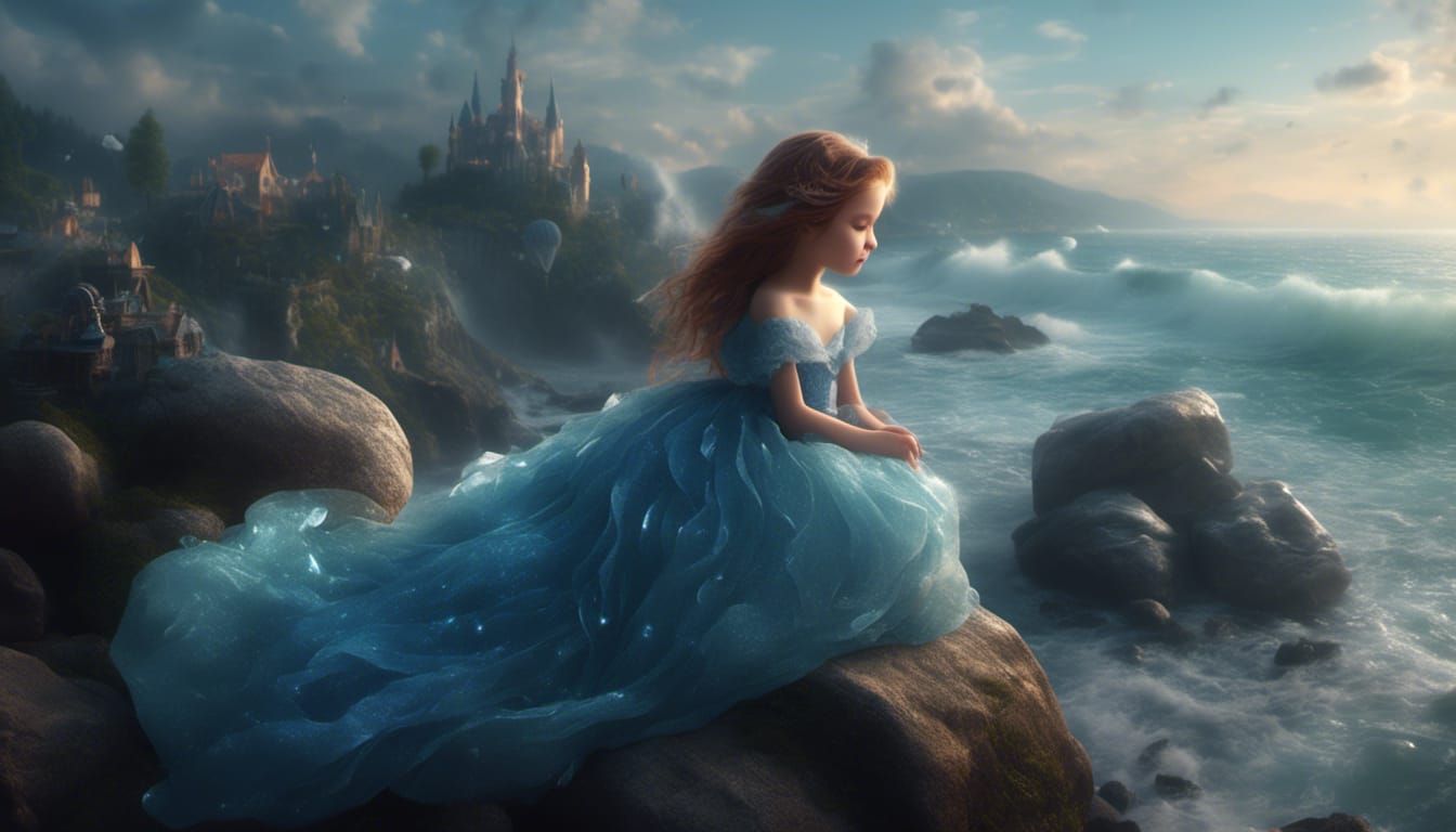 Ice Princess Mermaid on the Beach in 3D Style