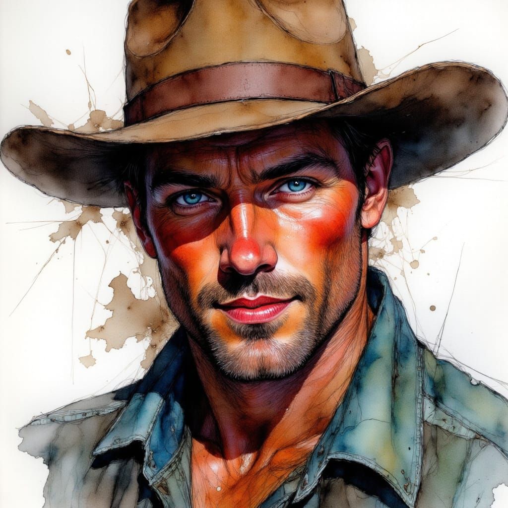 Rugged Cowboy Extreme Closeup in Spring Colors