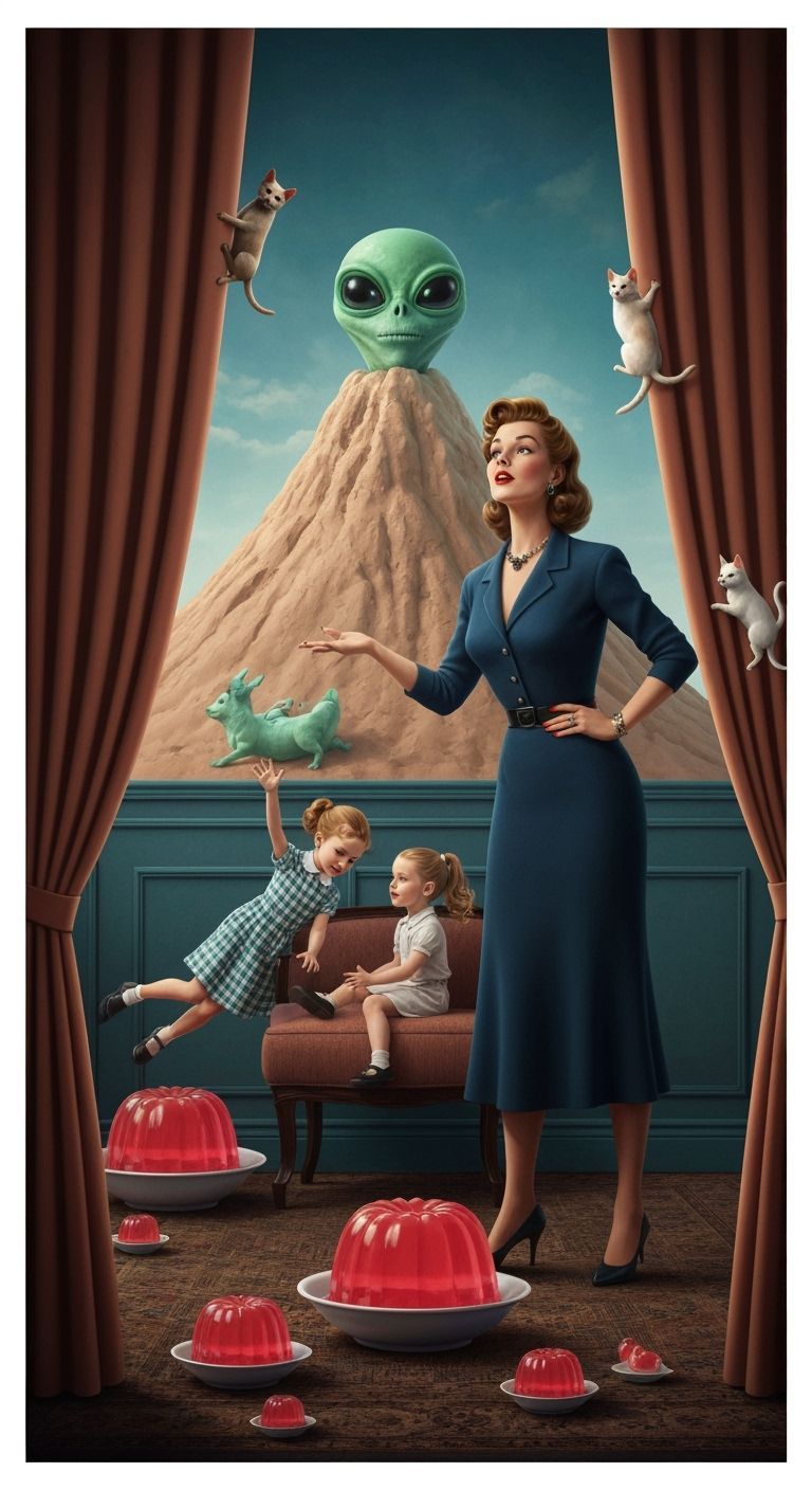 1950s Supermodel Confronts Alien Chaos: Hyperrealistic Art